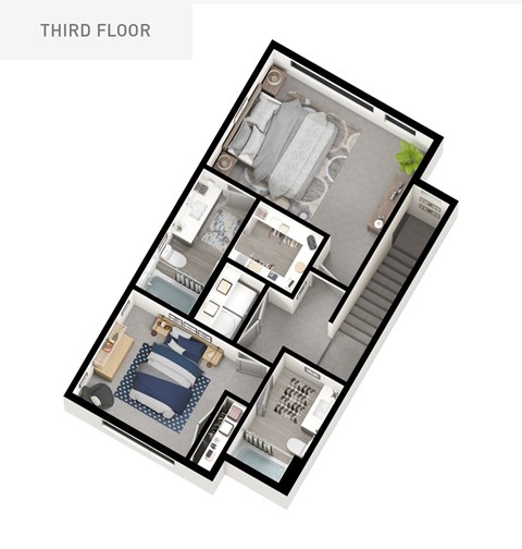 Floor plan for 2 beds, 2.5 baths, 1291 sqft